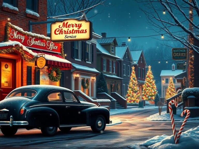 Flick International Cozy Christmas scene in a charming Baltimore neighborhood with snow-dusted houses and festive decorations