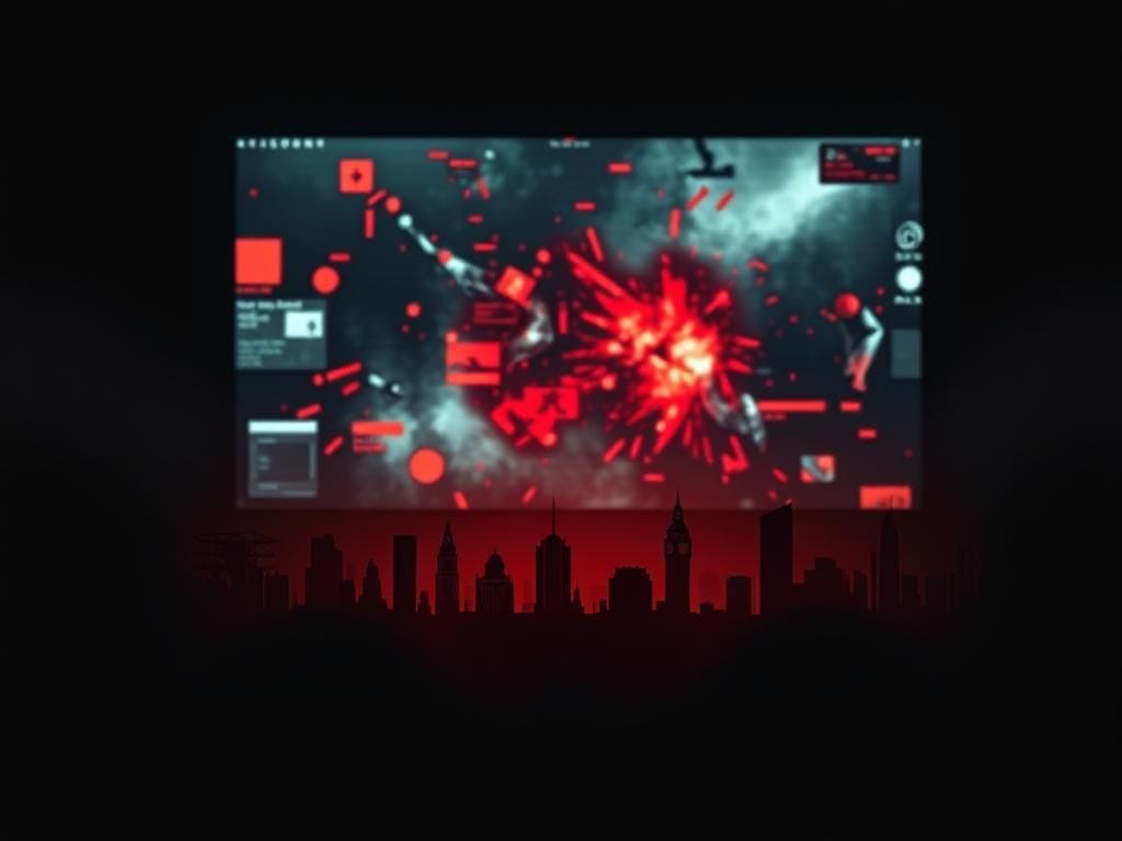 Flick International Eerie digital landscape depicting online 'gore' forums in a dark setting