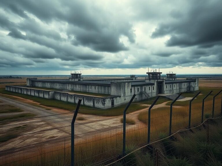 Flick International Aerial view of the Louisiana State Penitentiary showcasing its imposing walls and barbed wire