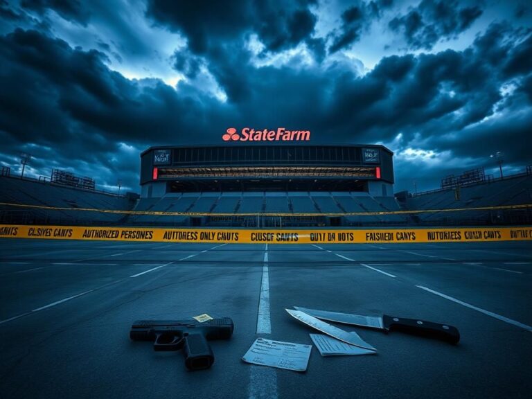Flick International Dramatic view of State Farm Stadium with police tape and caution signs