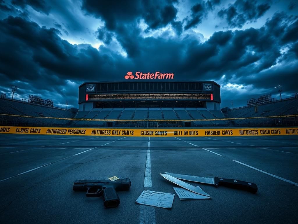 Flick International Dramatic view of State Farm Stadium with police tape and caution signs