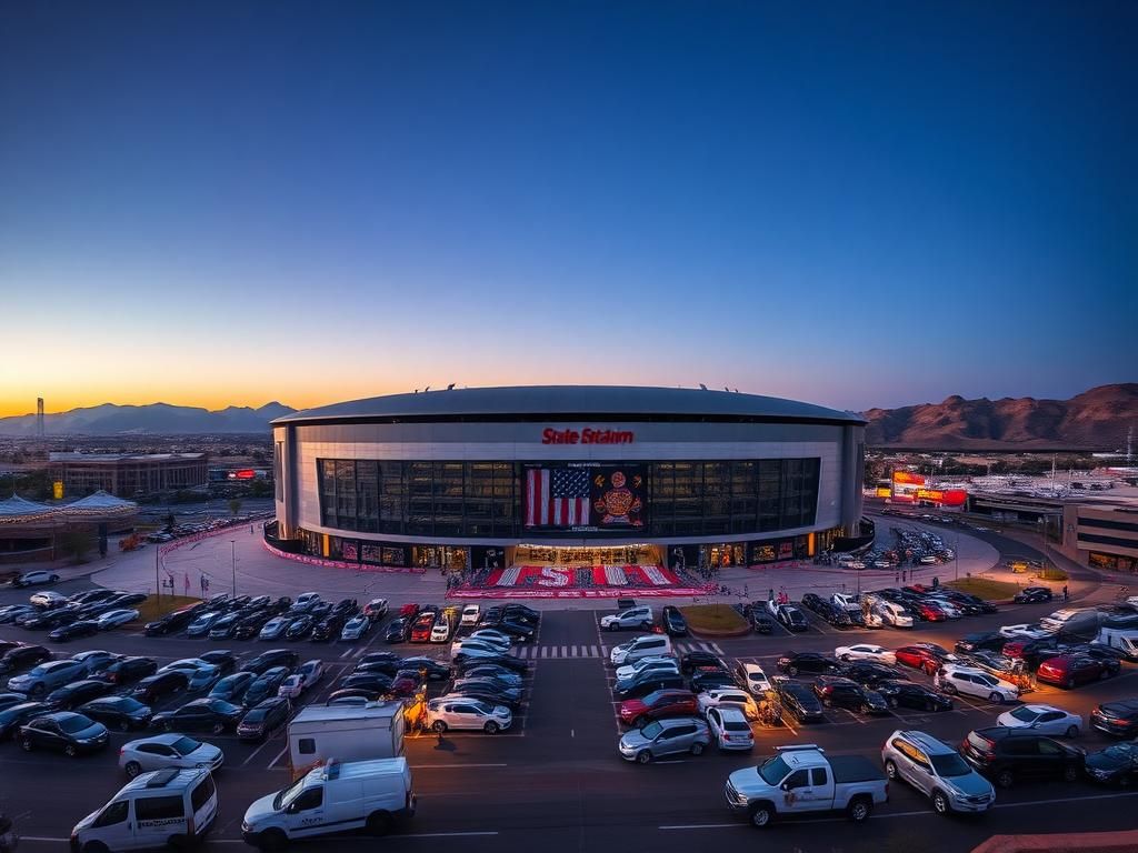 Flick International Aerial view of State Farm Stadium filled with vehicles ahead of Charlie Kirk's memorial service
