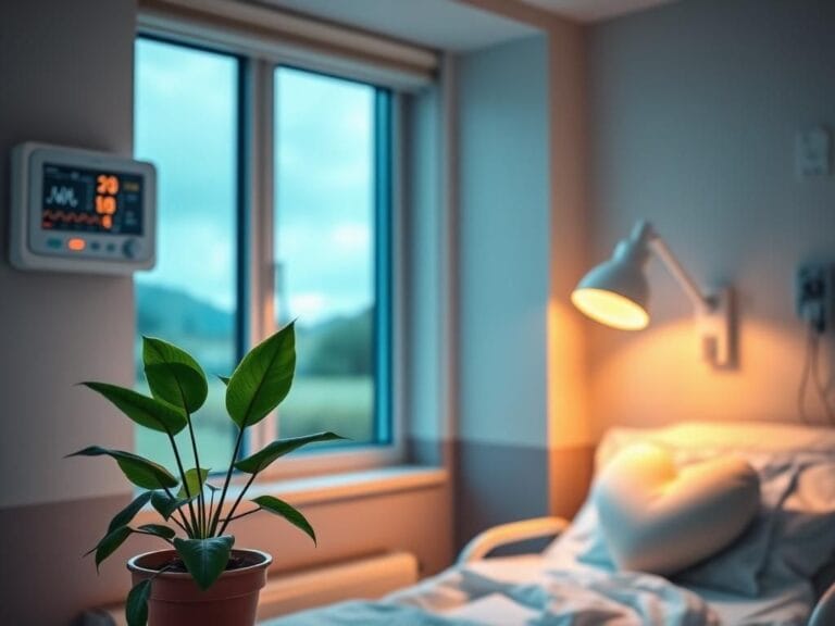 Flick International Serene hospital room symbolizing hope and recovery with a heart monitor and supportive decor