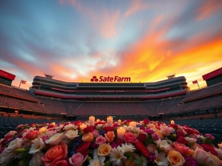 Flick International Wide-angle view of State Farm Stadium at sunset during Charlie Kirk's memorial service