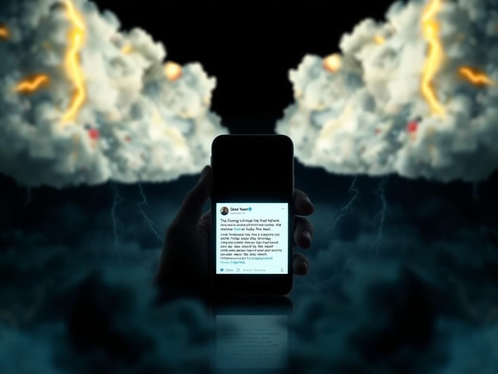 Flick International Abstract representation of digital communication depicting tension in political discourse