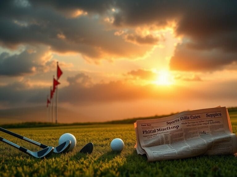 Flick International Golf course at dawn with clubs and ball in foreground, representing Phil Mickelson's legacy