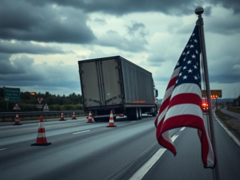 Flick International Overturned tractor-trailer on a highway scene with police lights and warning cones