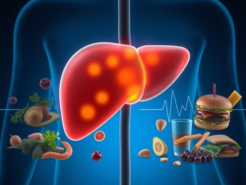 Flick International Close-up of a human liver showcasing metabolic dysfunction-associated steatohepatitis (MASH) with fat accumulation and inflammation in glowing yellow and orange areas.