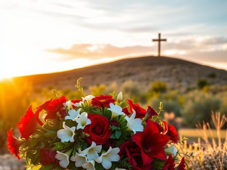 Flick International Serene outdoor scene in Glendale, Arizona at sunset with a floral tribute