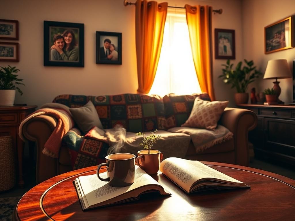 Flick International Cozy living room setting with vintage decor reflecting the 1980s nostalgia