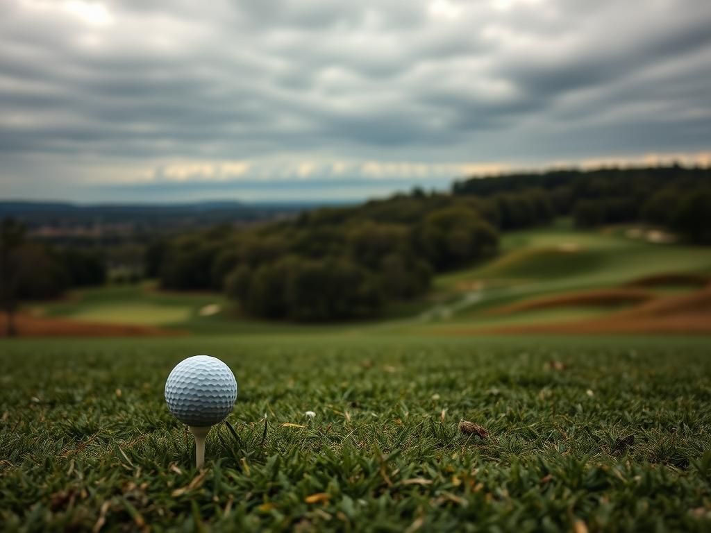 Flick International Dramatic landscape of Bethpage Black golf course with a golf ball on a tee