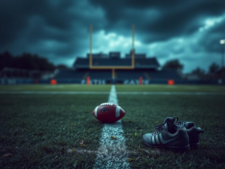 Flick International Abandoned cleats on a football field signaling a player's injury