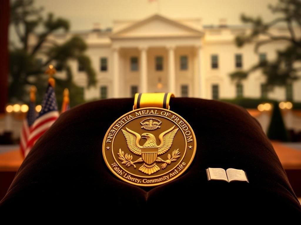 Flick International Majestic Presidential Medal of Freedom displayed on a velvet cushion