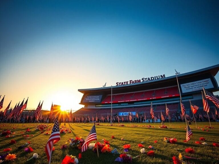 Flick International Vibrant American flags waving to honor Charlie Kirk at his memorial service in Glendale, Arizona