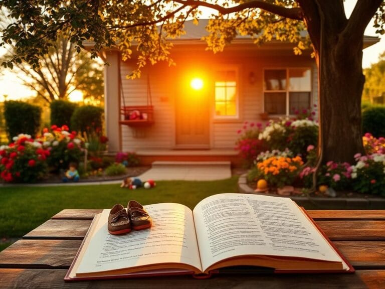 Flick International A cozy family scene with a vibrant garden and a warm sunset