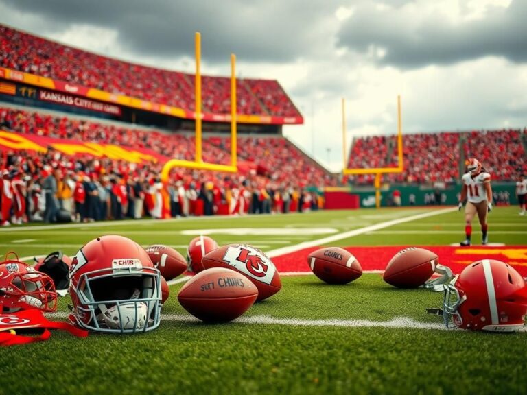 Flick International Kansas City Chiefs sideline on a vibrant NFL game day with players and equipment.