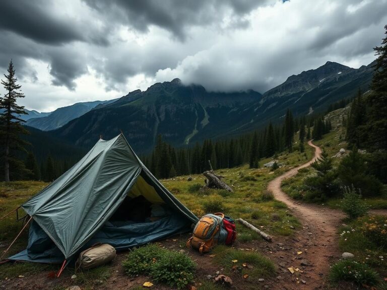 Flick International A rugged landscape of the San Juan Wilderness Area in Colorado with remnants of a campsite.