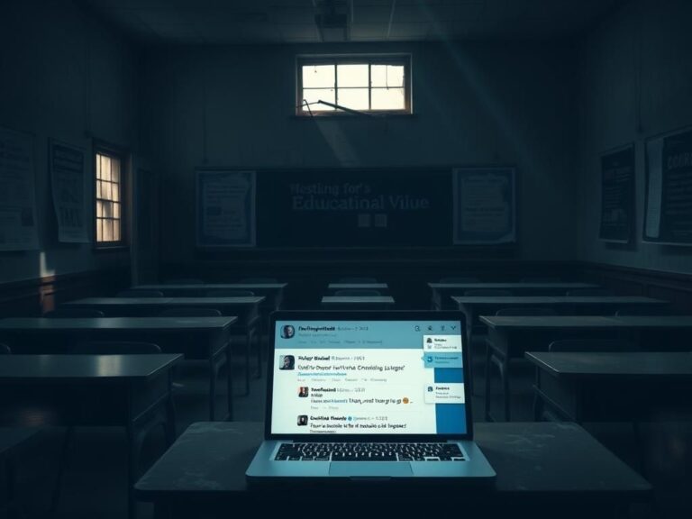 Flick International A somber and thought-provoking scene of a disarrayed empty classroom symbolizing the chaos in education.