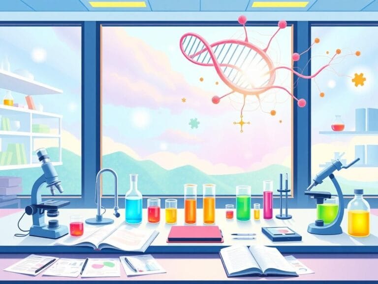 Flick International Illustration of a serene medical research laboratory focused on autism studies