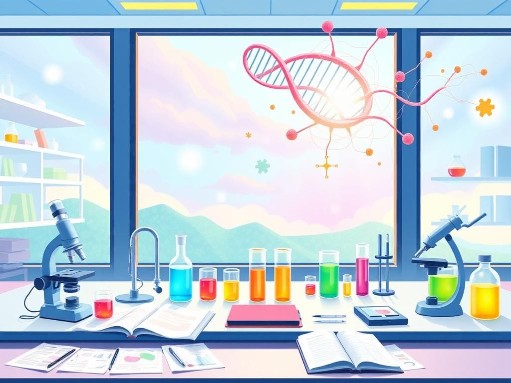 Flick International Illustration of a serene medical research laboratory focused on autism studies