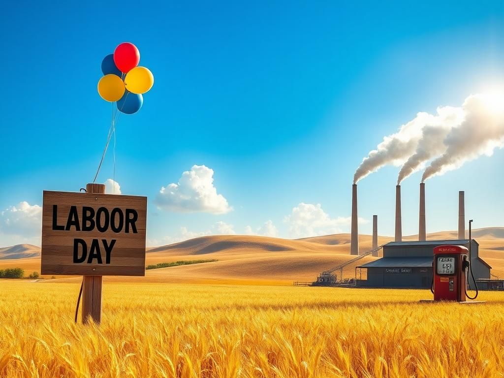 Flick International A picturesque American landscape featuring golden wheat and a vintage gas station symbolizing economic growth