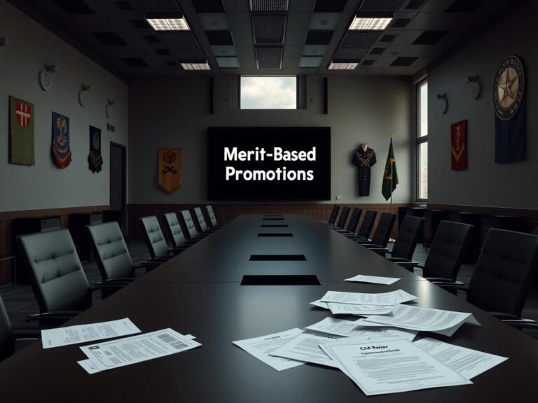 Flick International Empty command assessment room at an army base with a long conference table and vacant chairs