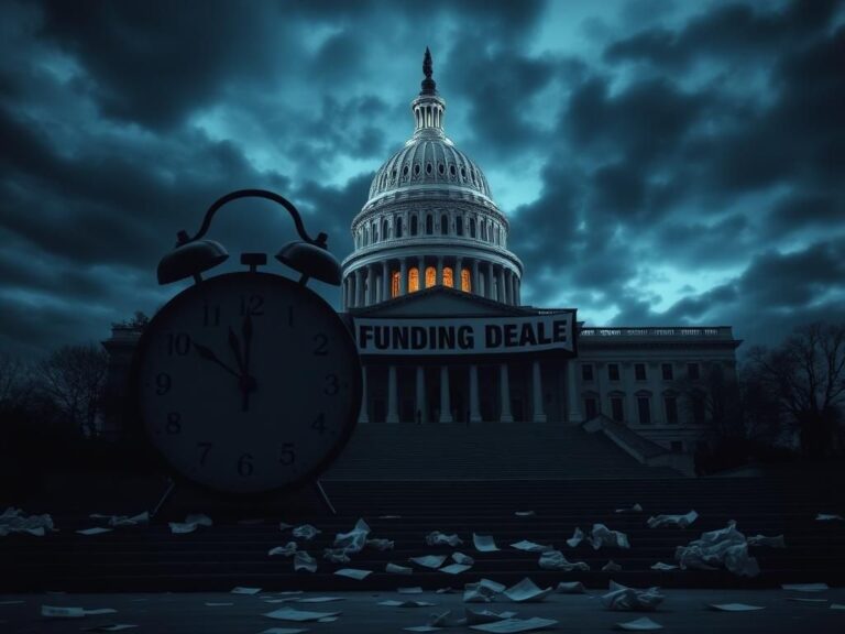 Flick International U.S. Capitol building at dusk with broken clock symbolizing government funding deadline