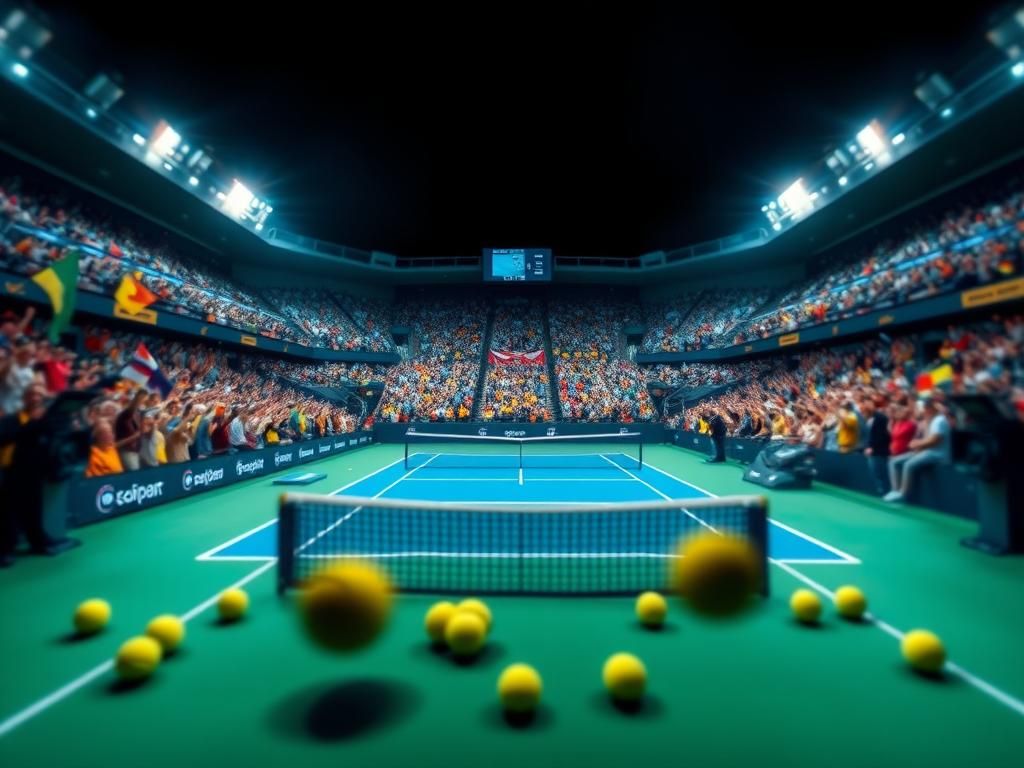 Flick International Novak Djokovic in action during his match at the US Open against Taylor Fritz with a lively crowd in the background