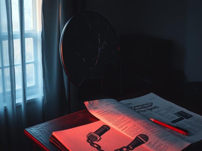 Flick International A reflective scene with a cracked mirror symbolizing the complexities of cancel culture