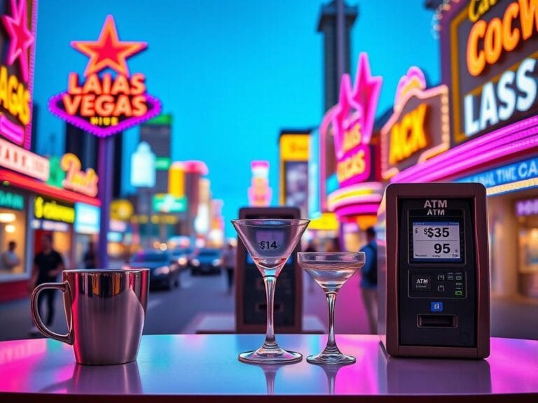 Flick International Busy Las Vegas strip scene featuring expensive coffee and cocktail prices