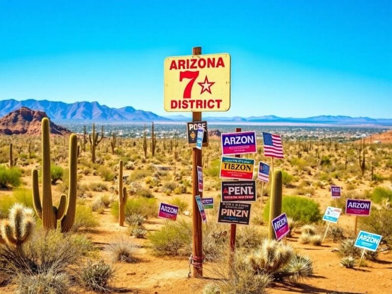 Flick International Expansive desert landscape of Arizona's 7th Congressional District with cacti and mountains