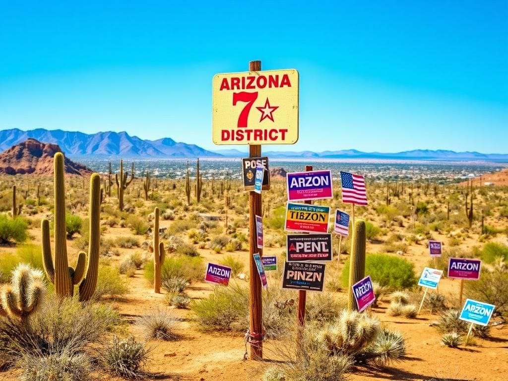 Flick International Expansive desert landscape of Arizona's 7th Congressional District with cacti and mountains