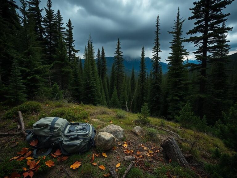 Flick International Abandoned backpack on forest floor in Colorado's San Juan Wilderness after lightning strike