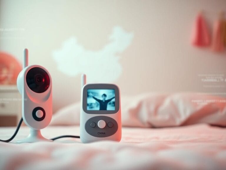 Flick International Close-up of a baby monitor and security camera on a pastel nursery background representing safety and surveillance.