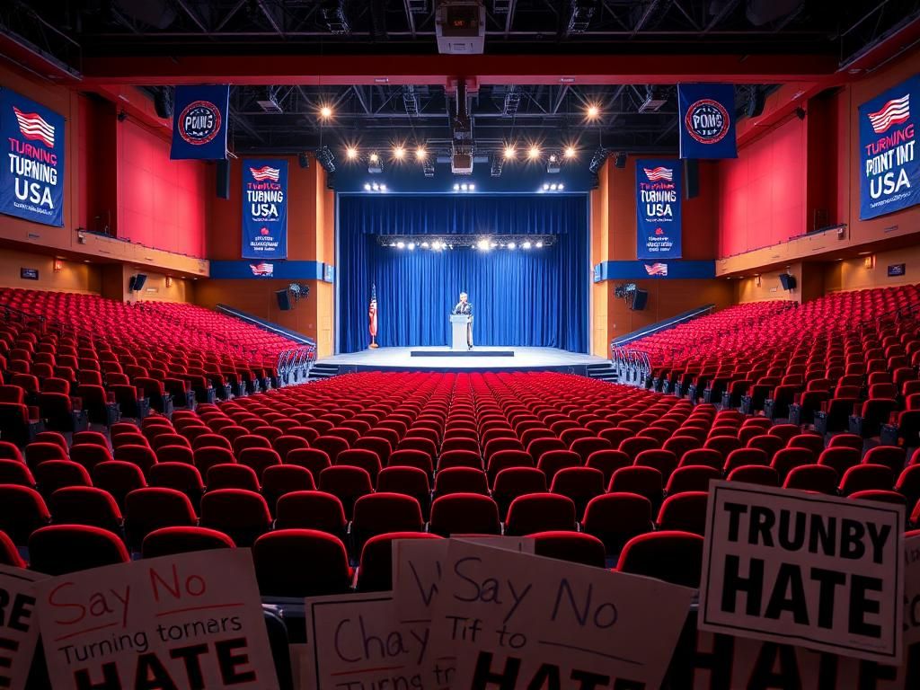 Flick International Large empty auditorium representing the anticipation at Turning Point USA event