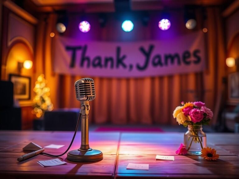 Flick International Cozy reunion stage set with vintage microphone and colorful lights