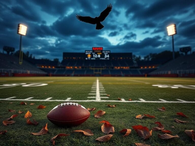 Flick International Deserted football field at dusk with Baltimore Ravens' stadium in the background