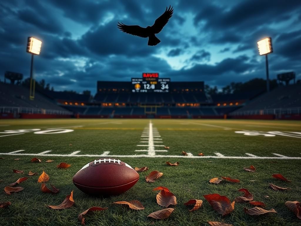 Flick International Deserted football field at dusk with Baltimore Ravens' stadium in the background