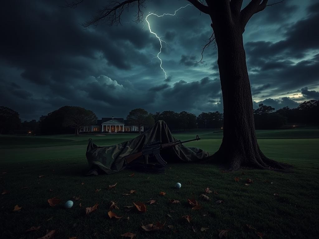 Flick International Dramatic twilight scene at Trump International Golf Club with a sniper's nest