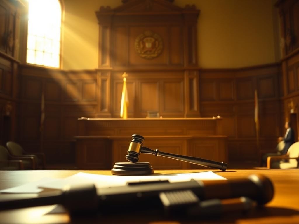 Flick International Dramatic courtroom scene depicting the aftermath of the verdict in Ryan Routh's trial for the attempted assassination of Donald Trump.