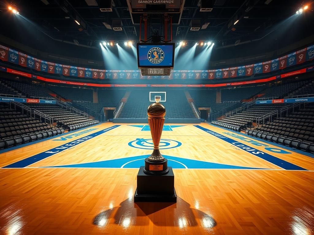 Flick International Empty basketball court illuminated with New York Liberty colors