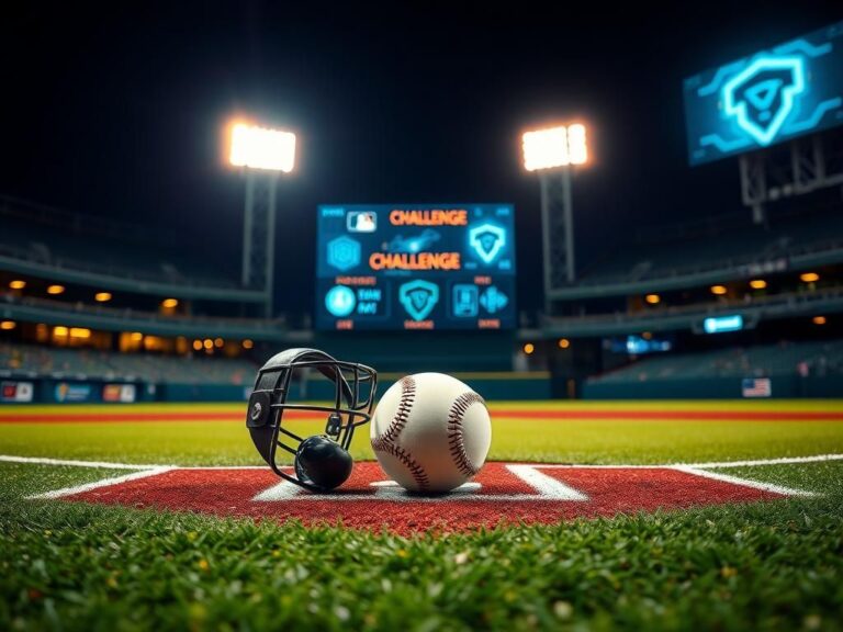 Flick International A vibrant baseball field illuminated by stadium lights during a night game featuring home plate and a traditional umpire's mask.