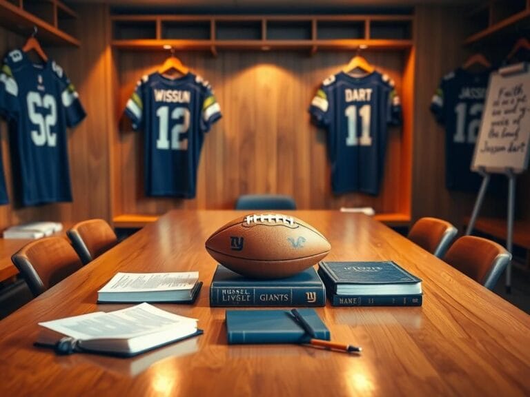 Flick International A serene football locker room with Bibles and notebooks for team Bible studies