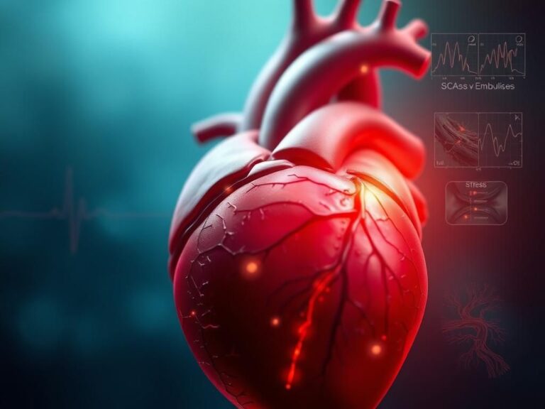 Flick International Close-up of a human heart with medical imagery illustrating hidden causes of heart attacks