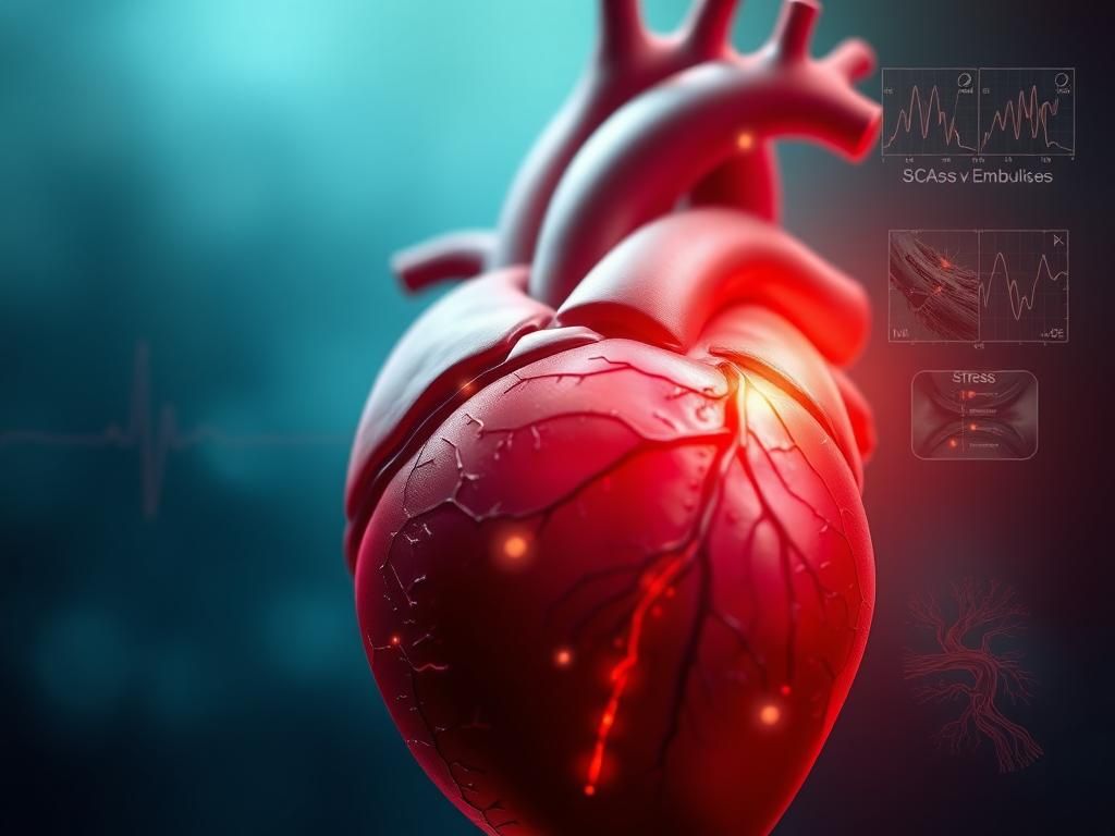 Flick International Close-up of a human heart with medical imagery illustrating hidden causes of heart attacks