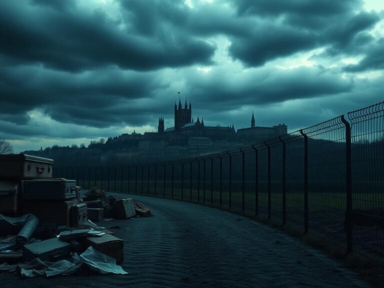 Flick International A stark European landscape with a border wall, representing immigration barriers.