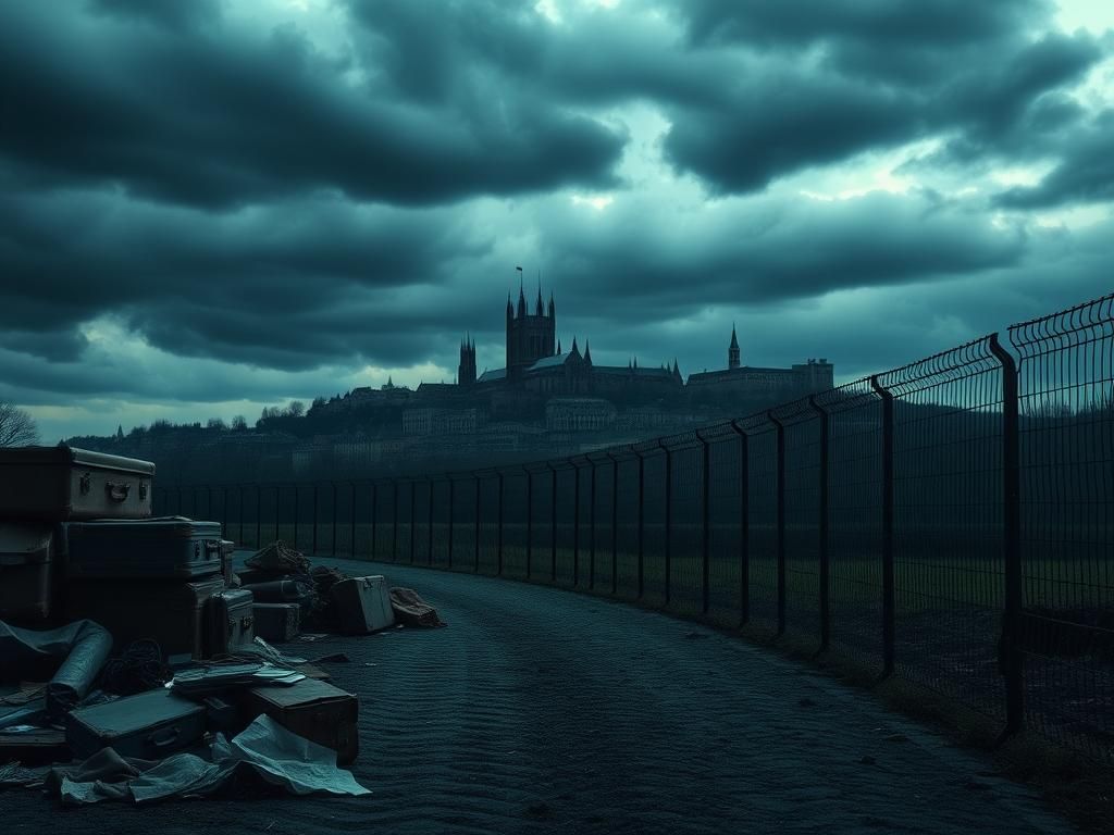 Flick International A stark European landscape with a border wall, representing immigration barriers.