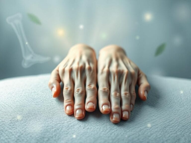 Flick International Pair of hands with swollen joints resting on a textured surface, symbolizing arthritis impact