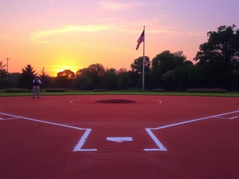 Flick International Serene sunset over an empty baseball field symbolizing remembrance