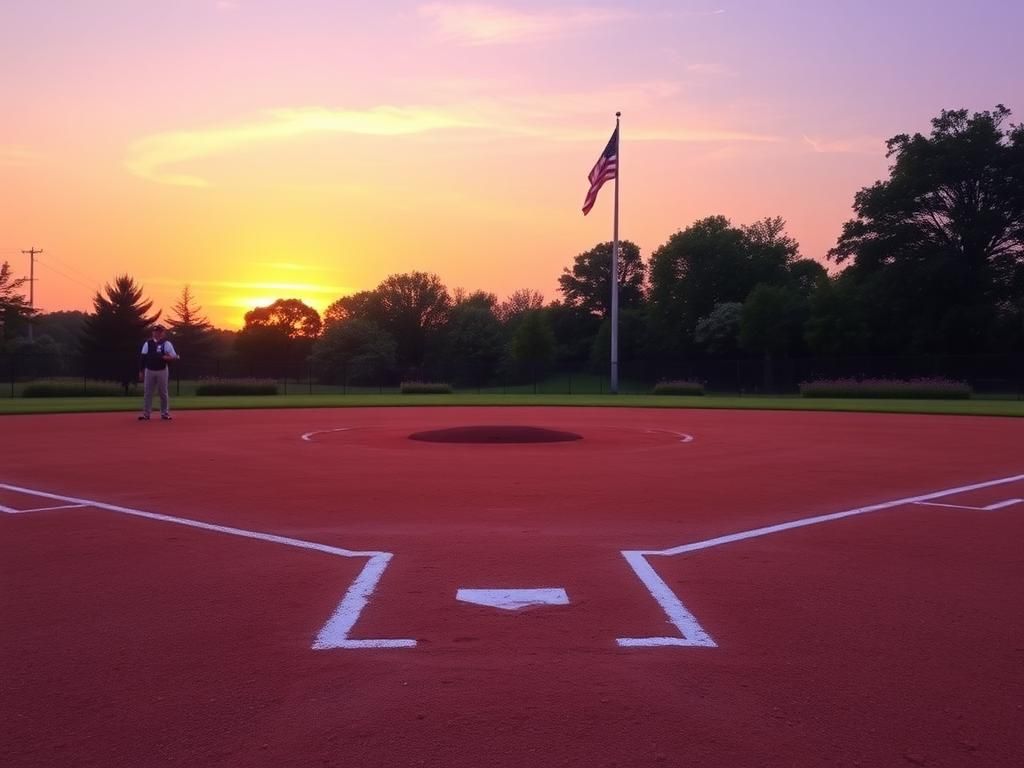 Flick International Serene sunset over an empty baseball field symbolizing remembrance